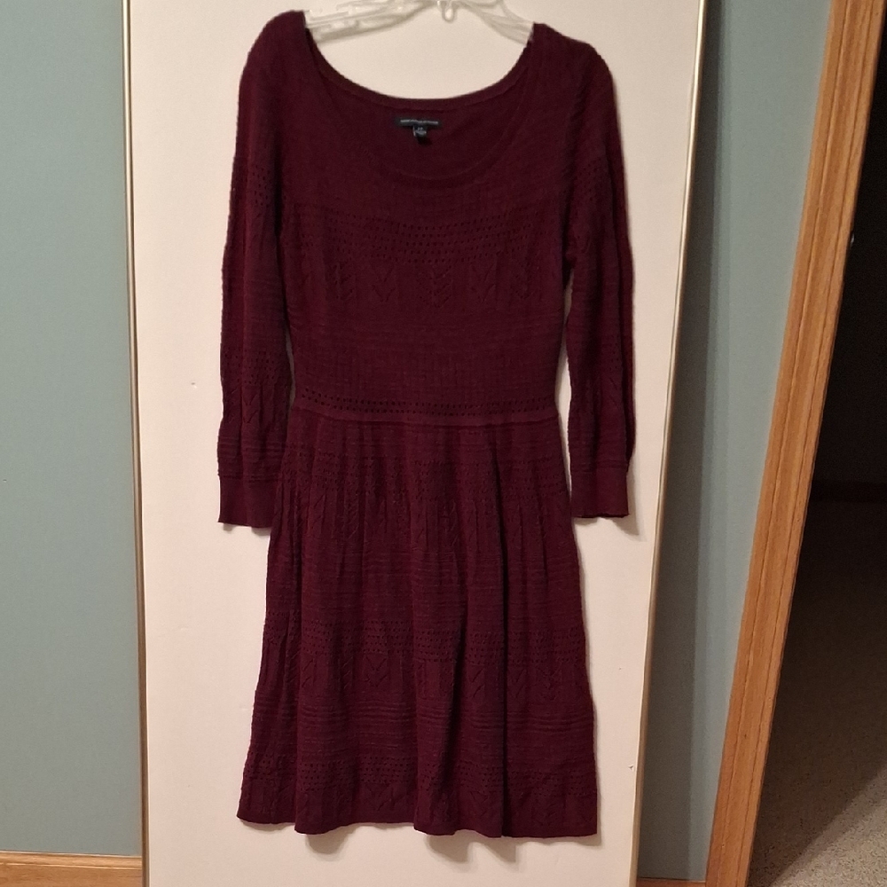 American Eagle Outfitters Deep Red Long Sleeve Dress